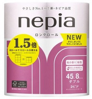 NEPIA/ "LONG ROLL" Ароматизированная двухслойная туалетная бумага 45 м. (8 рулонов, аромат сакуры), 1/8