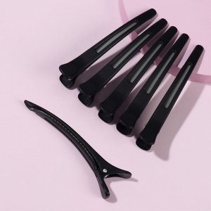 Набор зажимов для волос, с силиконовой лентой, 11 см, 6 шт, цвет чёрный