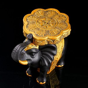 Статуэтка-подставка напольная "Слон", черно-золотая, 34 см
