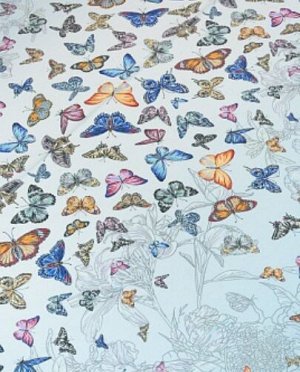Бязь "Разноцветные бабочки на серо-голубом", ш.1.5м, хлопок-100%, 140гр/м.кв