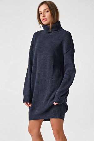 FLY Платье-свитер вязаное теплое короткое джинсовый меланж
