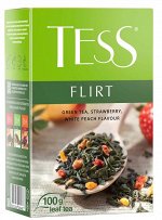 Чай Тесс Tess листовой зеленый Flirt с клубникой и ароматом белого персика, 100 г