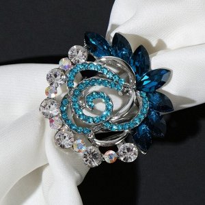 Кольцо для платка "Роза", цветное в серебре