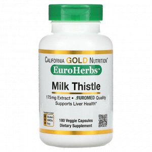 California Gold Nutrition, EuroHerbs, экстракт расторопши, европейское качество, 175 мг, 180 растительных капсул