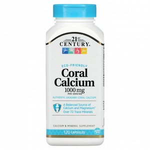 21st Century, коралловый кальций, 1000 мг, 120 капсул (250 мг в 1 капсуле)