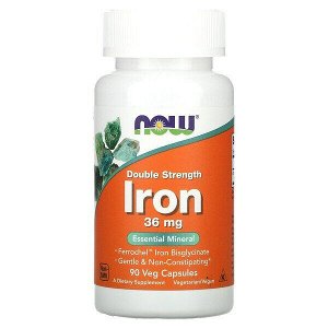 Железо NOW FOODS Iron, Double Strength, 36 mg, 90 Veg Capsules