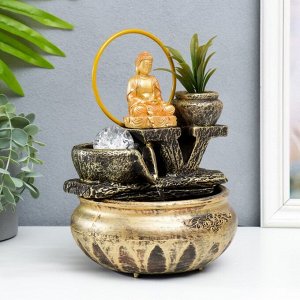 Фонтан настольный с подсветкой "Будда с цветком" 16х16х22 см