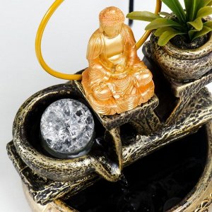 Фонтан настольный с подсветкой "Будда с цветком" 16х16х22 см