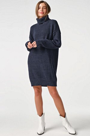 FLY Платье-свитер вязаное теплое короткое джинсовый меланж