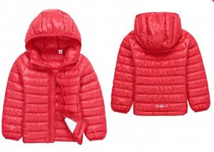 Ультралегкая детская демисезонная куртка с капюшоном и контрастным подкладом, цвет красный