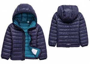 Ультралегкая детская демисезонная куртка с капюшоном и контрастным подкладом для мальчика, цвет синий