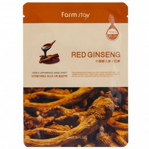 FarmStay Маска-салфетка КРАСНЫЙ ЖЕНЬШЕНЬ, Visible Difference Mask Sheet Red Ginseng, 23мл