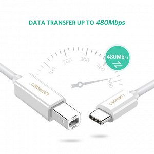 Кабель USB Type C-USB-B в оплетке пластик ABS 1.50 м., (для оргтехники) 480Mbps (US241) Ugreen