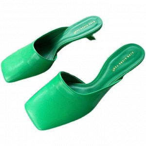 Женские мюли на маленьком каблуке, квадратный носок, цвет зеленый