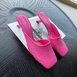 Женские мюли на маленьком каблуке, квадратный носок, цвет розовый