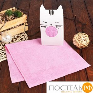 Полотенце подарочное Экономь и Я «Котик» 30*60 см, розовый, 100% хл, 320 г/м2