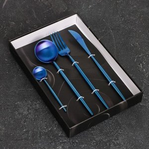 Набор столовых приборов, Magistro «Фолк», 4 предмета, цвет синий