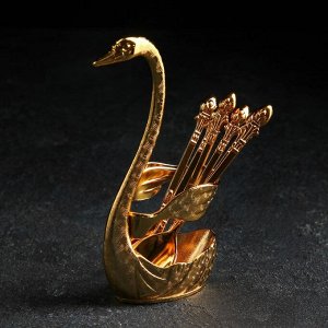 Набор ложек на подставке Swan, 7,5x5x15 см, 6 шт, цвет золото