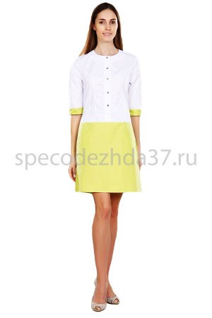 Платье медицинское женское ИМ500 цв.белый/лайм тк.тиси