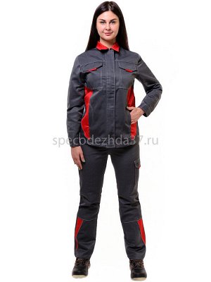 Костюм рабочий женский "Старк" цв.серый/красный (куртка+брюки)