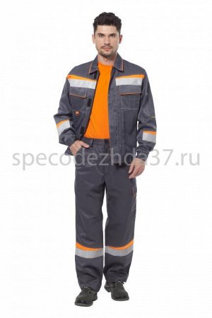 Костюм рабочий "Метрика" с СОП цв.серый/оранж (куртка+брюки)