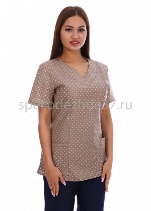 Блуза санитарная женская цв.коричневый/горох тк.бязь