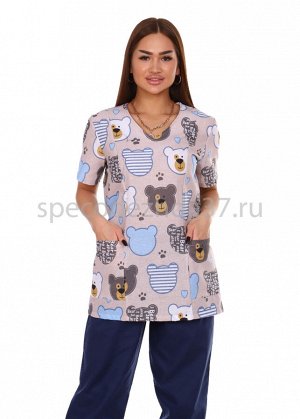 Блуза санитарная женская цв.рисунок/звери тк.бязь