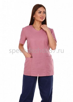 Блуза санитарная женская цв.брусника тк.лён