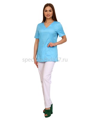 Блуза санитарная женская АР1 цв.голубой тк.смесовая