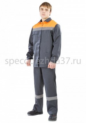 Костюм рабочий "Транссиб" с СОП цв.серый/оранж (куртка+брюки)