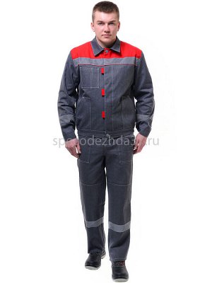 Костюм рабочий "Липецк" с СОП цв.серый/красный тк.барьер (куртка+брюки)