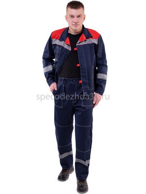 Костюм рабочий "Реактор" с СОП цв.т.синий/красный тк.твил (куртка+брюки)