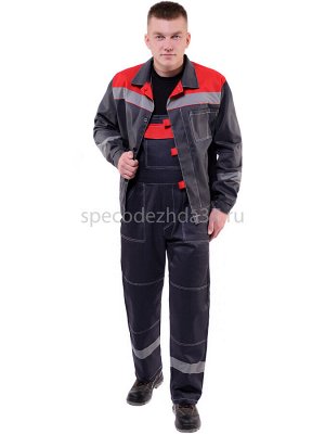 Костюм рабочий "Реактор" с СОП цв.т.серый/красный тк.твил (куртка+пк)