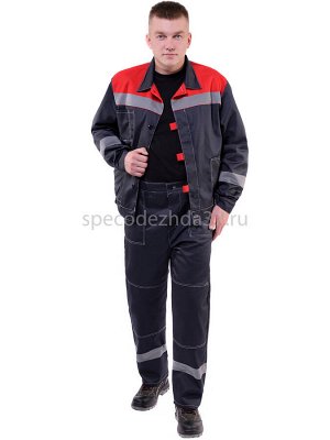 Костюм рабочий "Реактор" с СОП цв.т.серый/красный тк.твил (куртка+брюки)