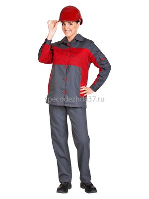 Костюм рабочий женский "Сфера" цв.серый/красный тк.смесовая (куртка+брюки)