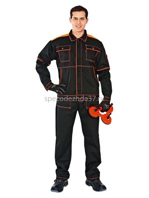 Костюм рабочий "Вектор" цв.чёрный/оранжевый тк.смесовая (куртка+брюки)