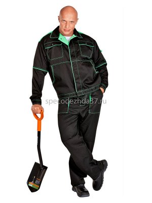 Костюм рабочий "Вектор" цв.чёрный/зелёный тк.смесовая (куртка+брюки)