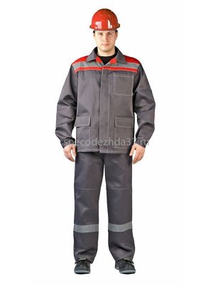 Костюм рабочий "Профиль" с СОП цв.серый/красный тк.смесовая (куртка+брюки)