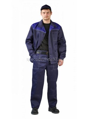 Костюм рабочий "Кардан" цв.тёмно-синий/василёк тк.смесовая (куртка+брюки)