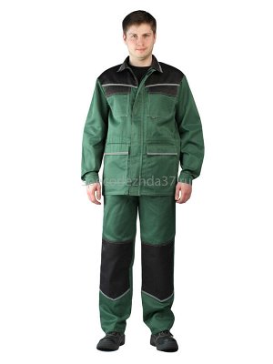 Костюм рабочий "Инжектор" цв.тёмно-зелёный/чёрный тк.смесовая (куртка+брюки)
