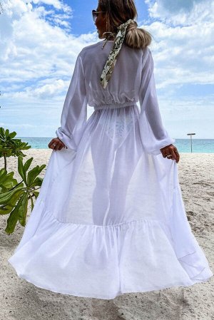 Белое длинное пляжное платье со шнуровкой на талии