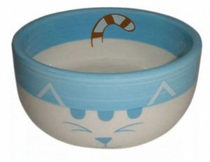 Миска керамическая №1 Довольный кот голубая 290мл