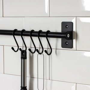 Рейлинговая система для кухни, 60 см, 5 крючков, цвет чёрный