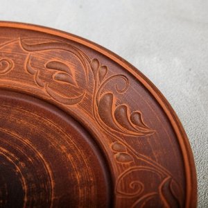 Тарелка "Дачная", плоская, декор, красная глина, 20 см, микс