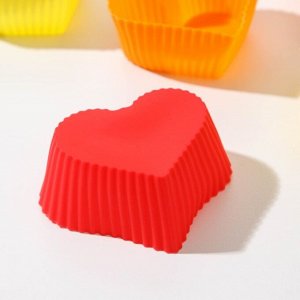 Форма для кексов силиконовая «Сердца»7х6 см, цвет микс, 6 шт (небольшая деформация)