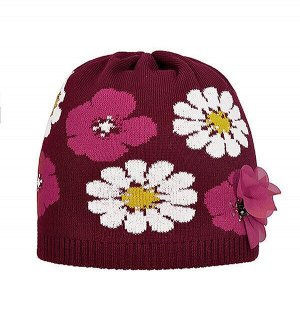 Полушерстяная шапочка с вывязанными цветами и декором в виде цветка