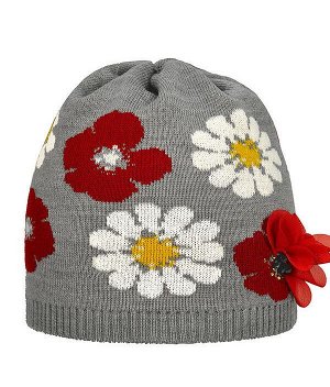 Полушерстяная шапочка с вывязанными цветами и декором в виде цветка