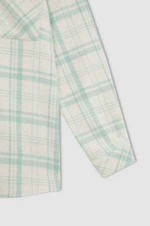 DEFACTO Куртка-рубашка свободного кроя в клетку с длинными рукавами из твила для девочек с длинным рукавом
