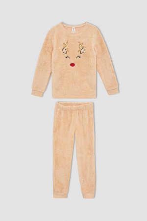 Плюшевый пижамный комплект с длинными рукавами для девочек