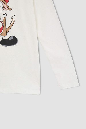 Лицензированный клетчатый пижамный комплект Looney Tunes для девочек с длинным рукавом